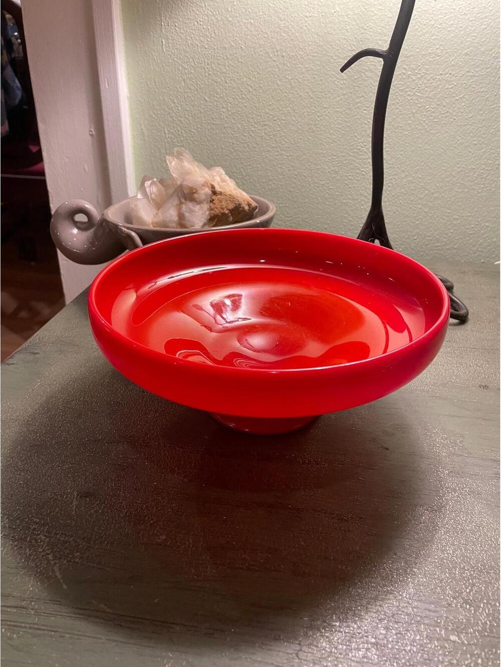 Red Manganese Bowl - red persimmon glass pedestal bowl